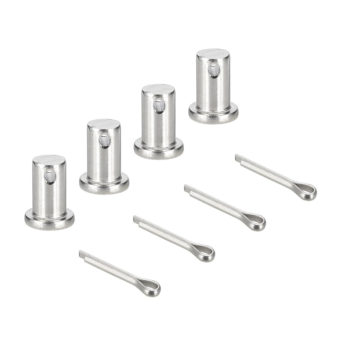 4Pcs M10x16mm Clevis Pins, 304 Stainless Steel Single Hole Flat Head Hitch Fastener Lock Systems with Cotter Pins for Furniture Installation Trailer Lawn Mower, Silver