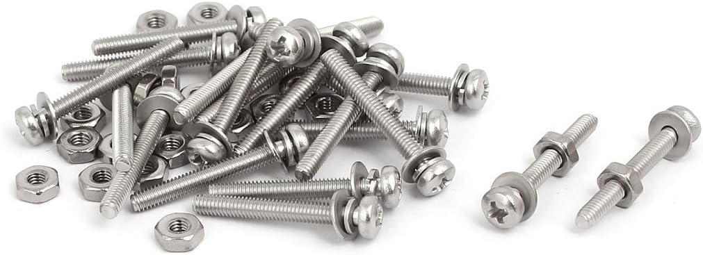 M2.5x20mm 304 Stainless Steel Phillips Pan Head Bolt Screw Nut w Washer 20 Sets