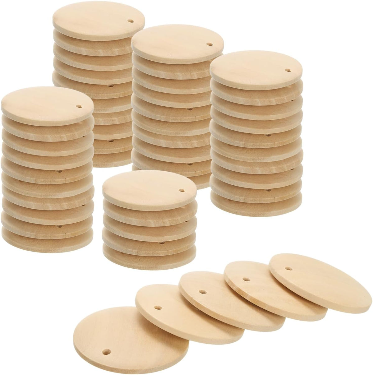 Round Wooden Discs, 50Pcs 30mm - Log Unfinished Wood Circles with Holes, Wood Ornaments for Crafts, DIY Jewelry Accessories, Birthday Board Tags