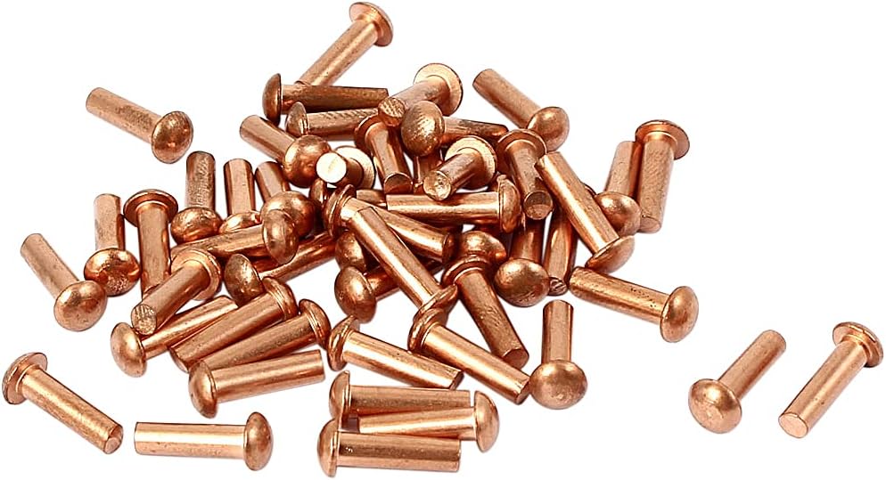 3mm x 10mm Shaft Flat Head Bolts Copper Solid Rivets Fasteners Gold Tone 50 Pcs