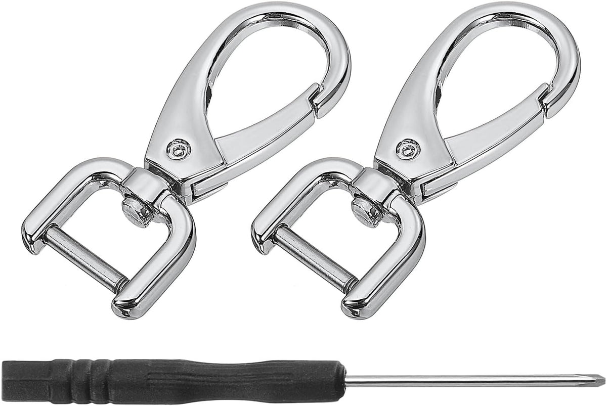 LinkMejor 2Pcs Swivel Clasps Hook, 12mm(0.5 Inch) D Ring Detachable Snap Hook Metal Lobster Claw Clasp Hook with Screwdriver for Purse Keychain DIY Craft, Silver