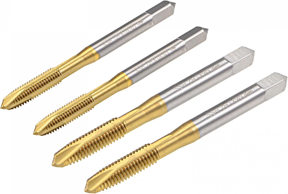 Spiral Point Threading Taps Set M5 x 0.8 M6 x 1, HSS (High Speed Steel) 6542 Titanium Coated Machine Straight Flute Thread Screw Tap 4pcs