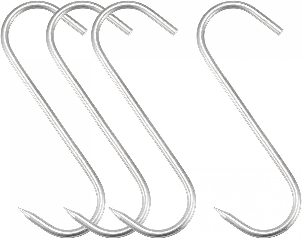 5.91" Meat Hooks, 0.24" Thick Stainless Steel Butcher S-Hook for Meat Processing, Chicken Fish Beef Hanging Drying Smoking 4Pcs