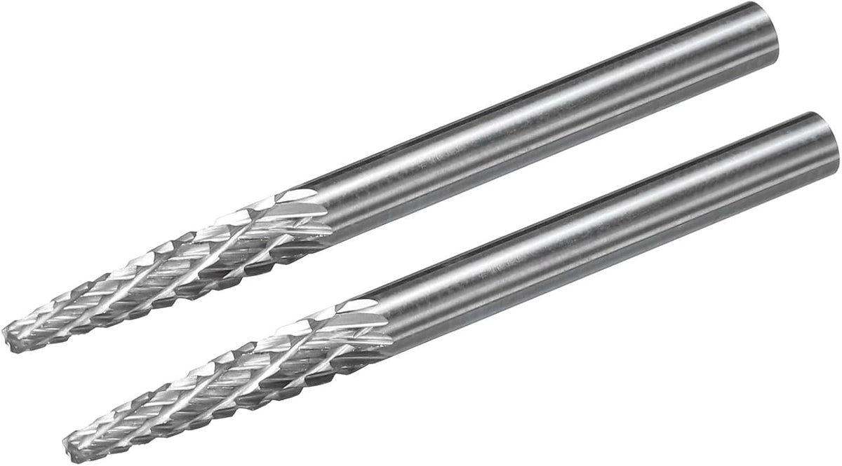 Tungsten Carbide Rotary Files 1/8" Shank, Double Cut Taper Shape Rotary Burrs Tool 3mm Dia, for Die Grinder Drill Bit Wood Soft Metal Carving Polishing, 4pcs