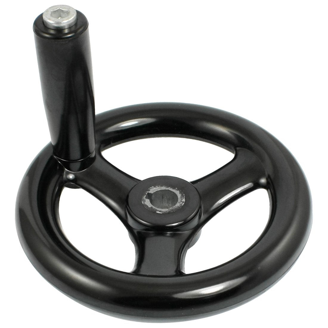 Black 12mm x 120mm 3 Spoke Hand Wheel w Revolving Handle