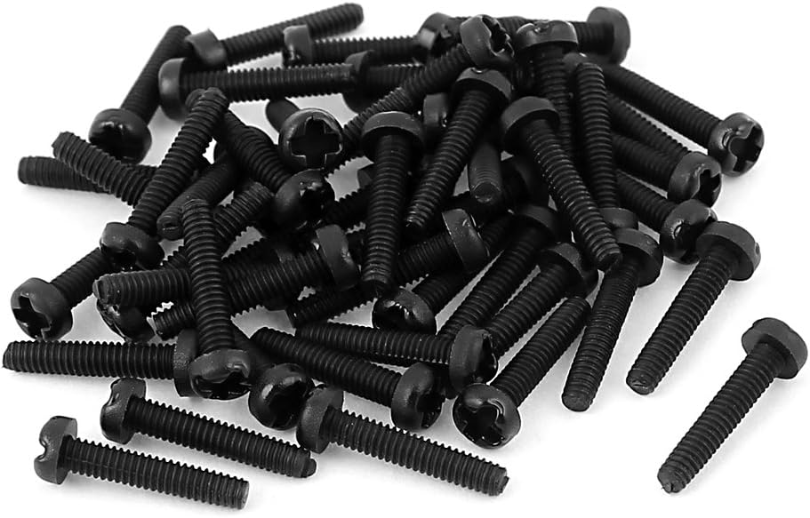 M2 x 10mm Plastic Phillips Cross Pan Head Machine Screws Black 50 PCS