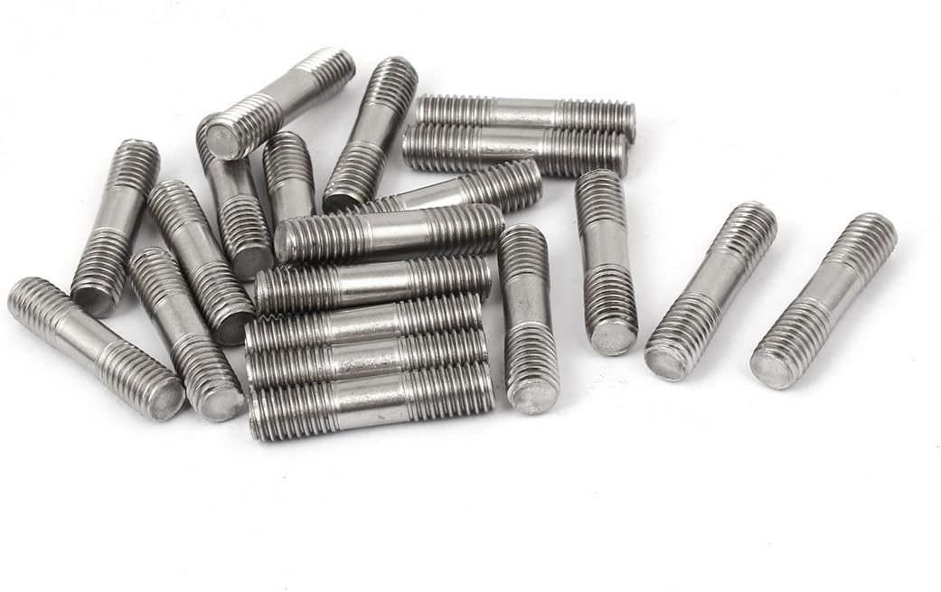 M8x35mm 304 Stainless Steel Double End Thread Stud Teeth Rod Silver Tone 20pcs