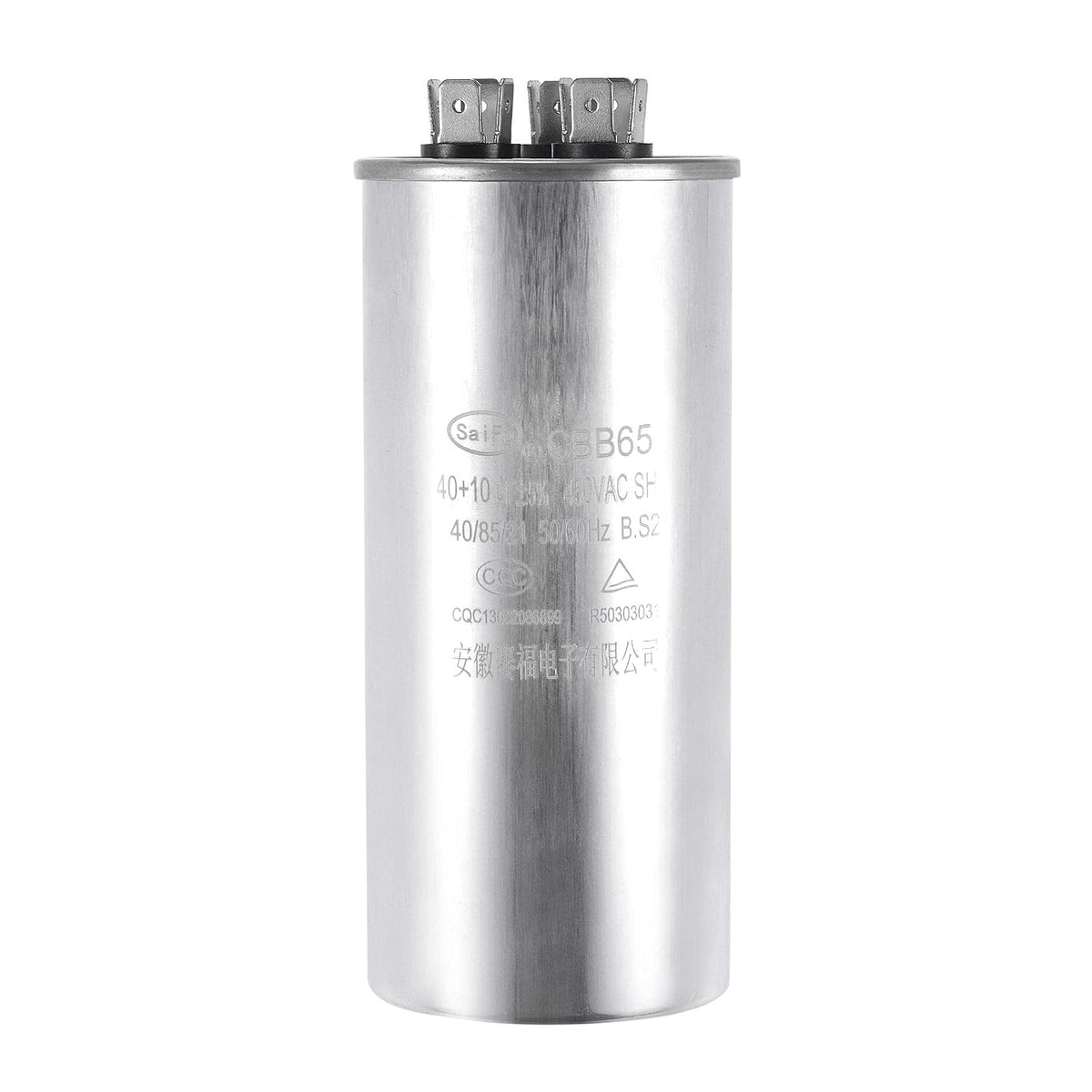 Dual Run Capacitor Round CBB65 40/10uF Mfd 450V AC 40/85/21 Aluminum Case with Terminal for Air Conditioner Compressor Motor Heat Pump Condenser