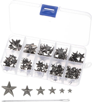 120PCS Metal Star Studs Claw 5-Claw Gunmetal Hand Pressed Punk Studs Claw Beads Rivets Studs Cap Nail Head with Large Eye Needles for DIY Leather Clothing Bag Shoes