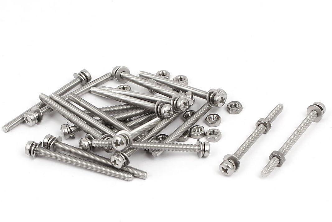 M3 x 40mm 304 Stainless Steel Phillips Pan Head Screws Nuts w Washers 20 Sets