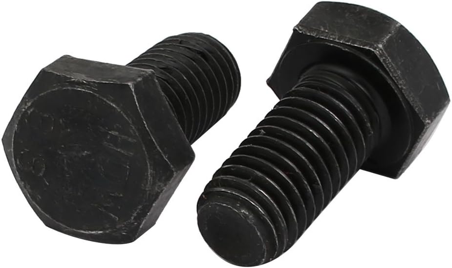 8.8 Grade M10x20mm Full Threaded Left Hand Thread Hex Head Bolt Black 2pcs