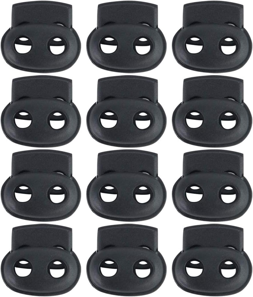 LinkMejor 12 Pcs Plastic Cord Locks Spring Stopper Double Hole Toggle Fastener Stopper Rope End for Drawstrings Clothing Shoelaces Bags