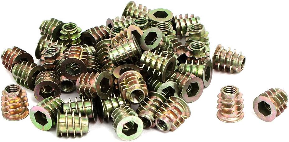 M6x13mm Interface Hex Socket Threaded Insert Nuts 50pcs for Wood Furniture