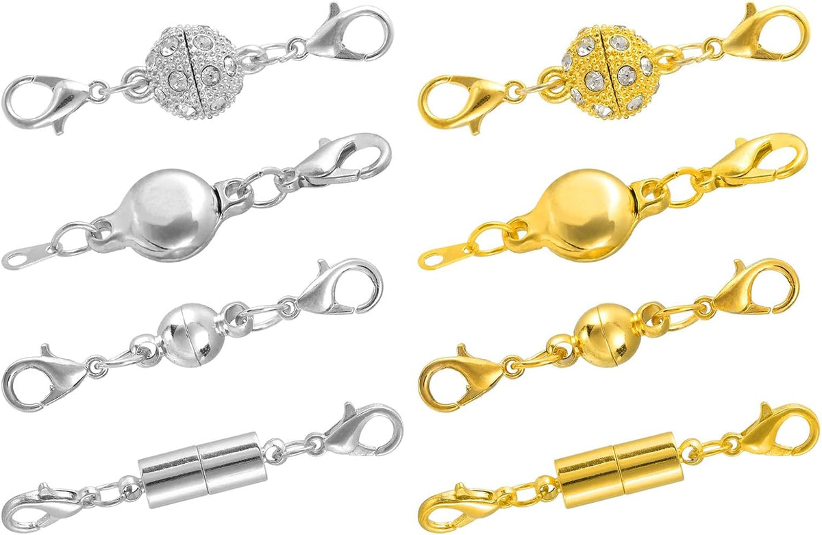 8Pcs Jewelry Clasps, Clasps Locking Closures with Lobster Clasps for Bracelet Necklace (2 Colors, 4 Style)
