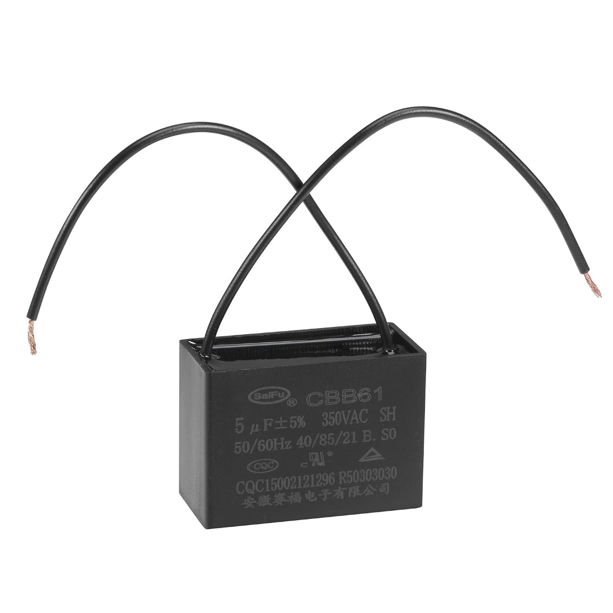 Ceiling Fan Capacitor CBB61 5uF 350V AC 2 Wires Metallized Polypropylene Film Capacitor 47x34x22mm for Electric Fan Pump Motor Generator