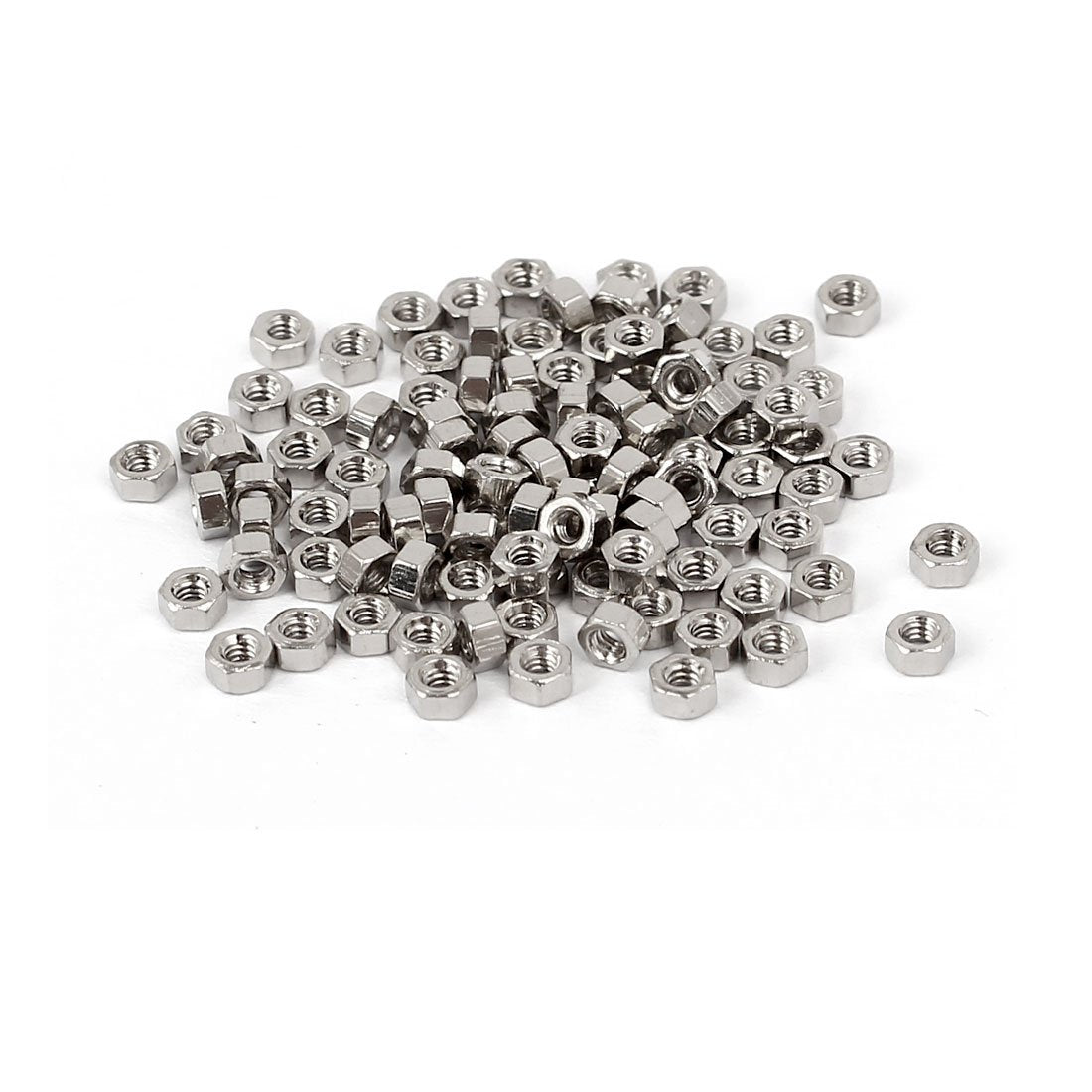 M1.4 x 1.5mm Nickel Plated Hexagon Hex Nuts Fasteners Silver Tone 100PCS