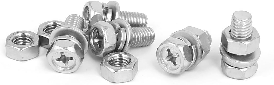 M8 x 20mm 304 Stainless Steel Phillips Hex Head Bolts Nuts w Washers 5 Sets