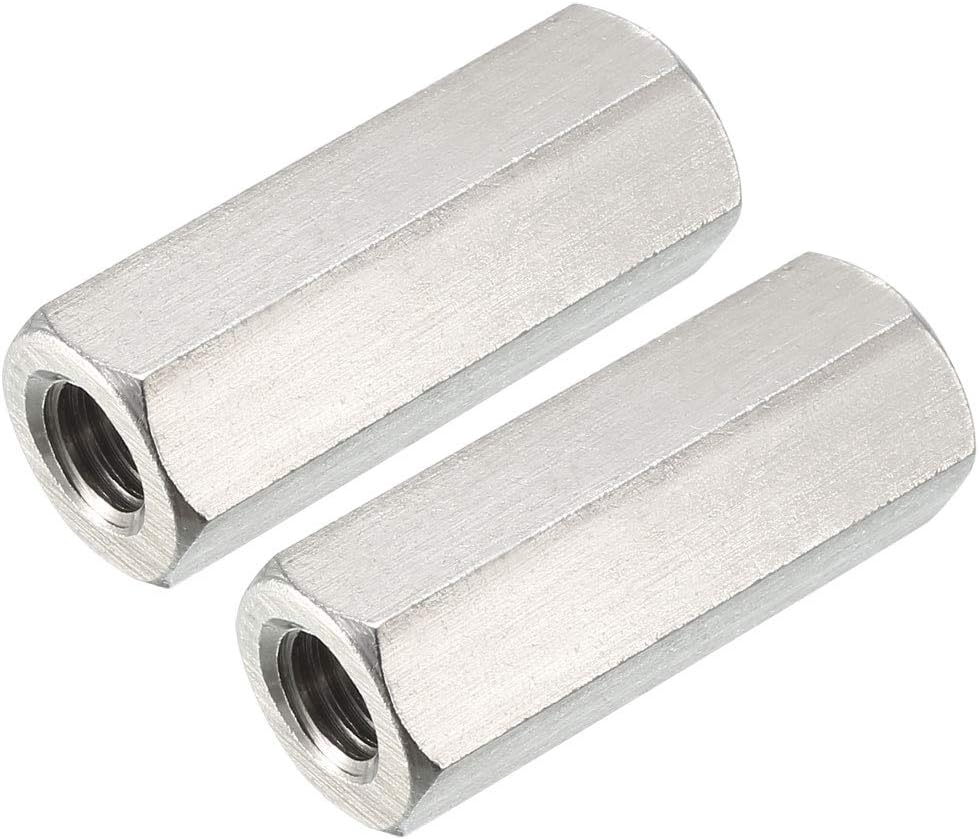 M10 X 1.5-Pitch 45mm Length 304 Stainless Steel Metric Hex Coupling Nut, 2-Pack