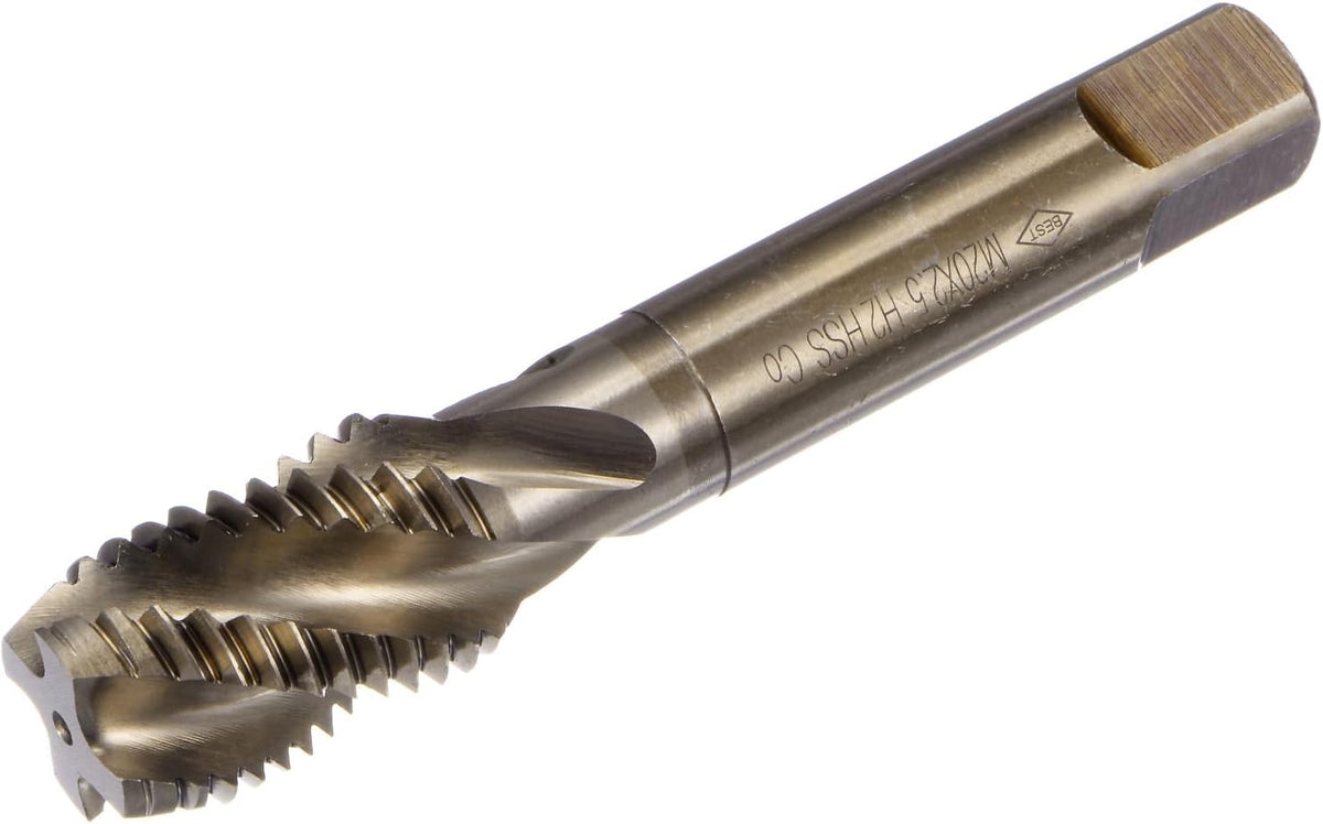 Metric Spiral Flute Thread Taps, M20 x 2.5 H2 Screw Threading Tap, Machine Tapping Tools for Machinist Repair (M35 Cobalt High Speed Steel (HSS-CO), Uncoated)