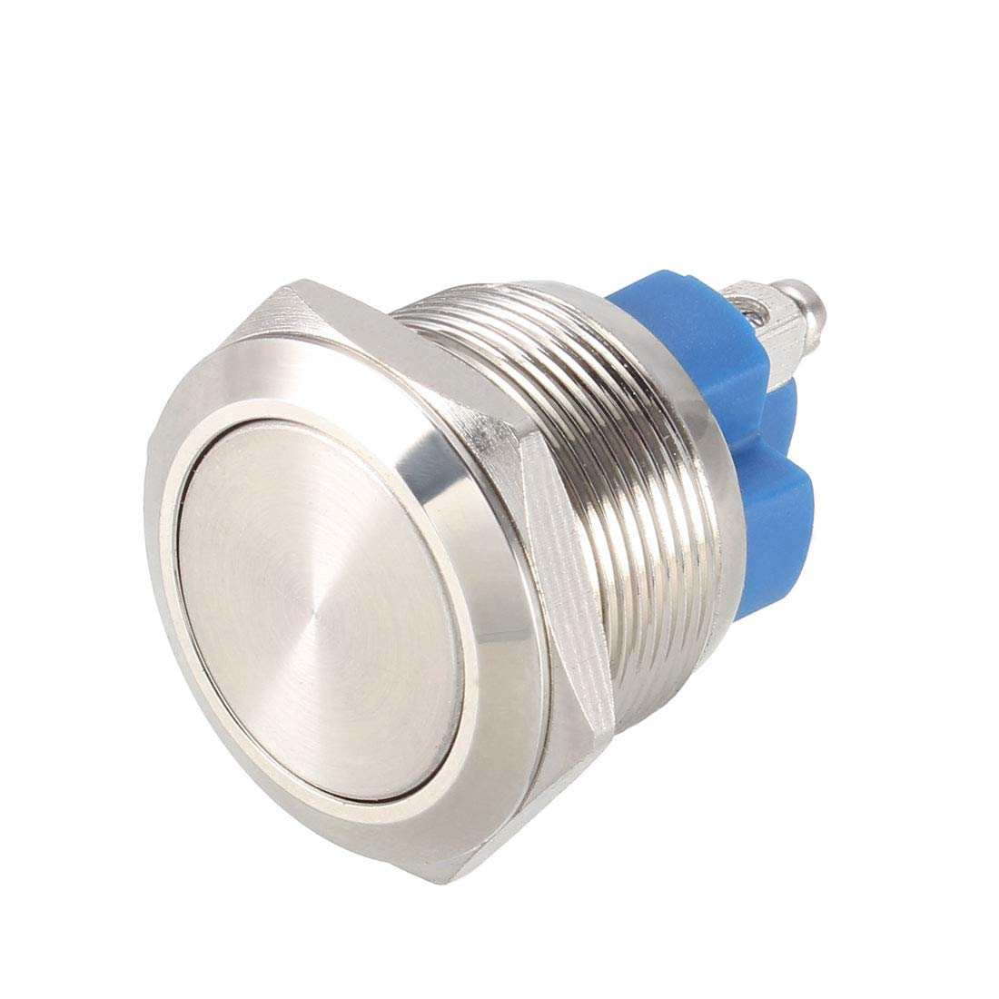 Latching Metal Push Button Switch Flat Head 22mm Mounting Dia 1NO 1pcs