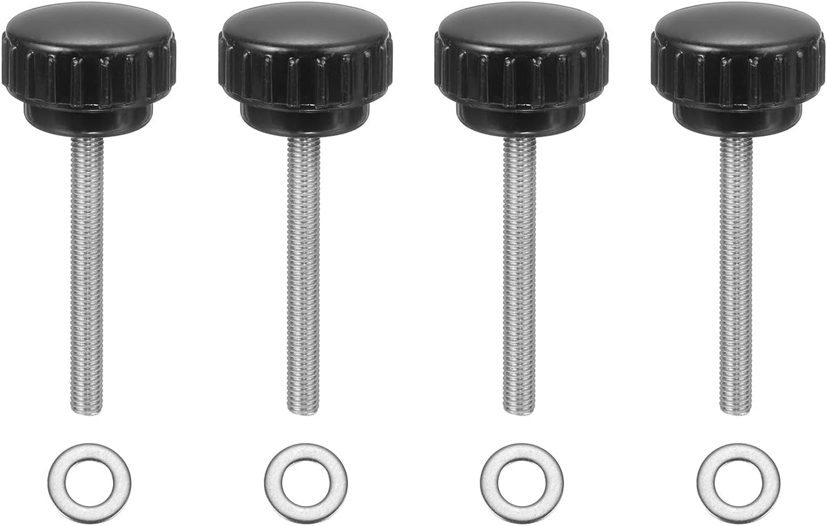 4Pcs Knurled Clamping Knobs, M5 x 45mm Metric 304 Stainless Steel Male Thread Thumb Screws 25mm Width Knurled Handle Bolts Grip with Washers for Machine Umbrella Base Replacement
