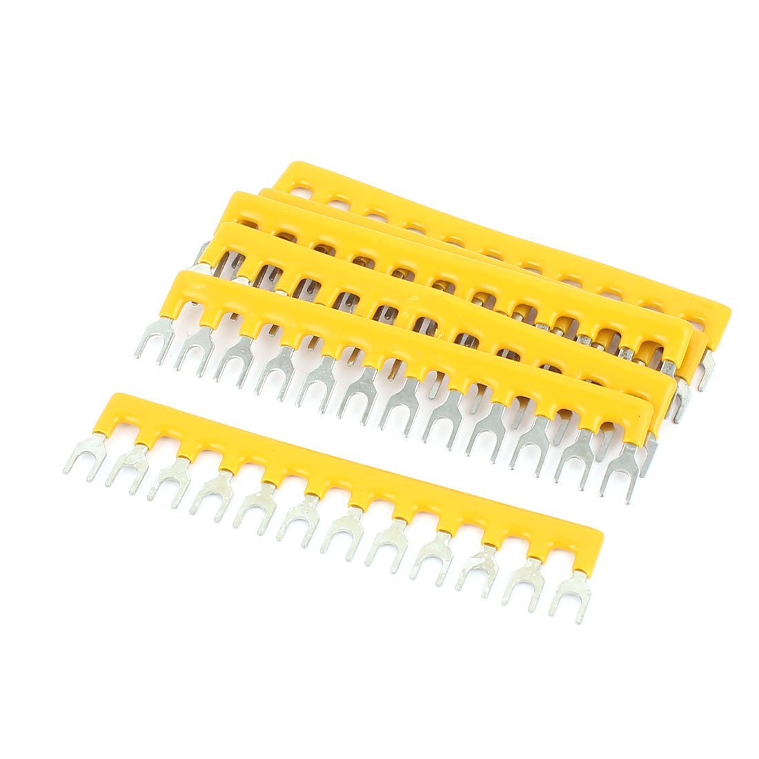 6 Pcs 400V 10A Fork Type 12 Postions Terminal Strip Jumper Block Yellow