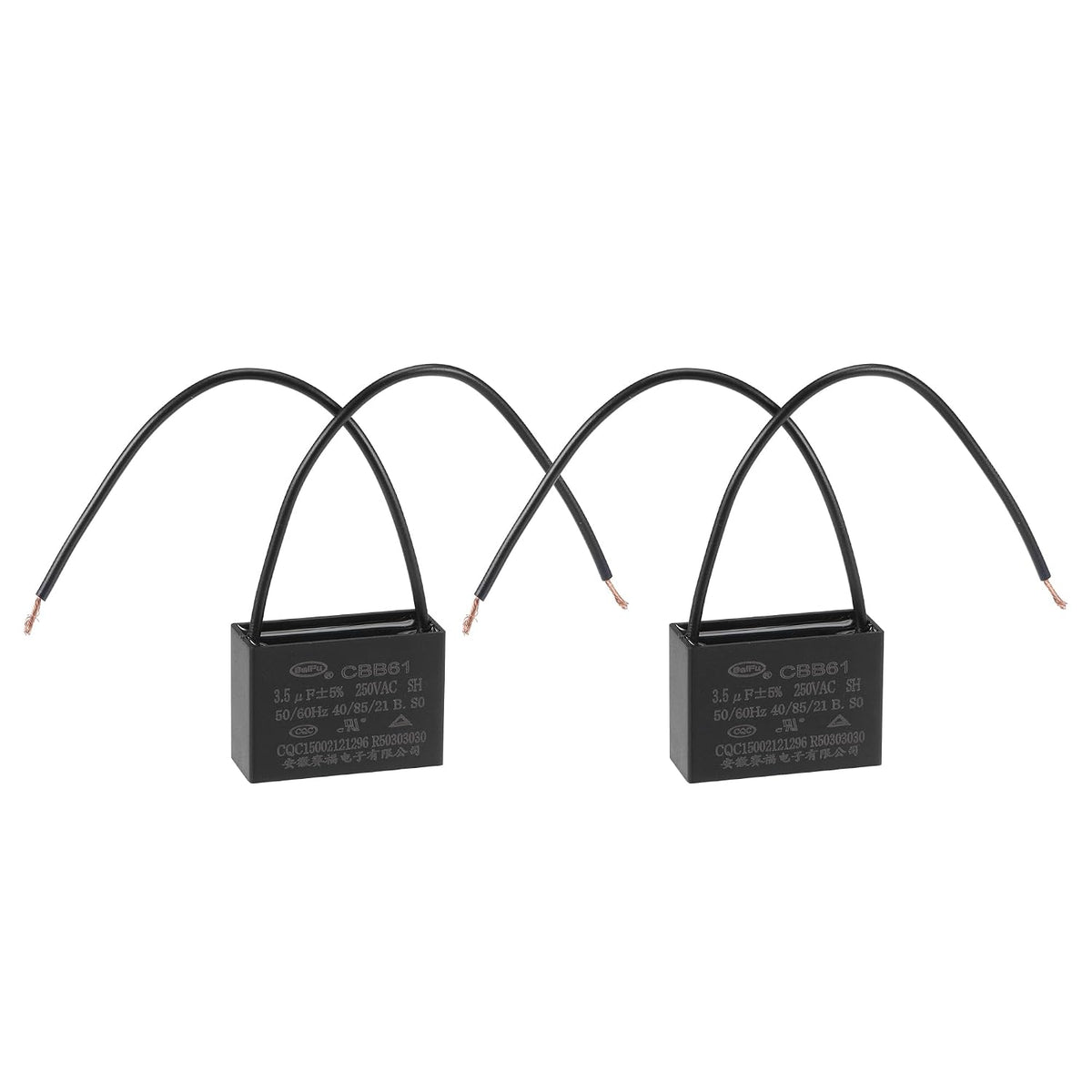 Ceiling Fan Capacitor CBB61 3.5uF 250V AC 2 Wires Metallized Polypropylene Film Capacitor 37x26x15mm for Electric Fan Pump Motor Generator 2Pcs