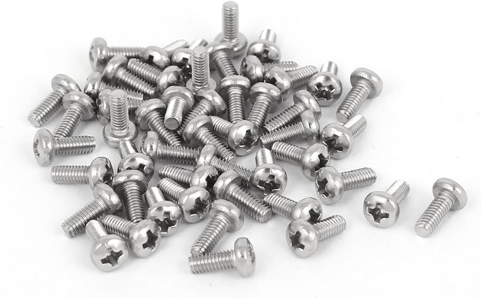 M2.5x6mm 316 Stainless Steel Phillips Pan Head Machine Screws Silver Tone 50 Pcs