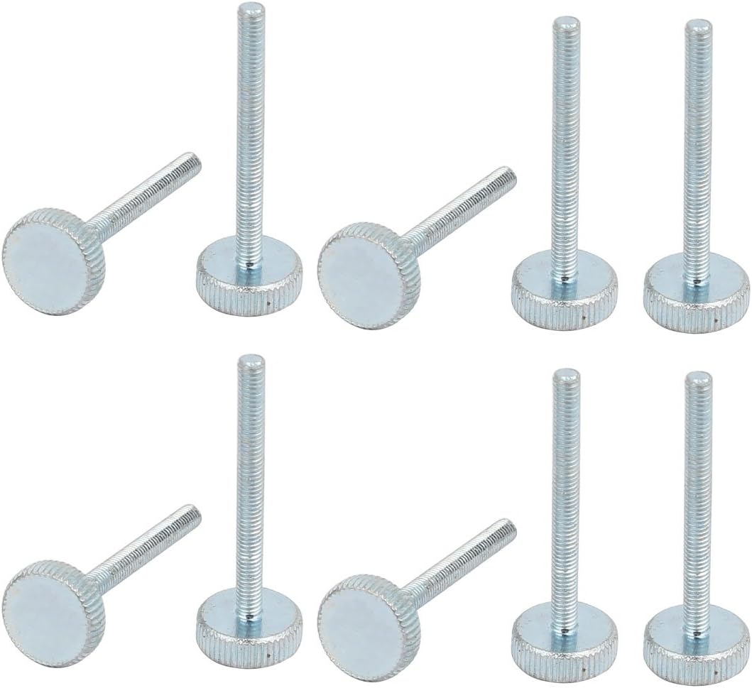 M3x30mm Thread Zinc Plated Knurled Round Head Thumb Screws Silver Blue 10pcs