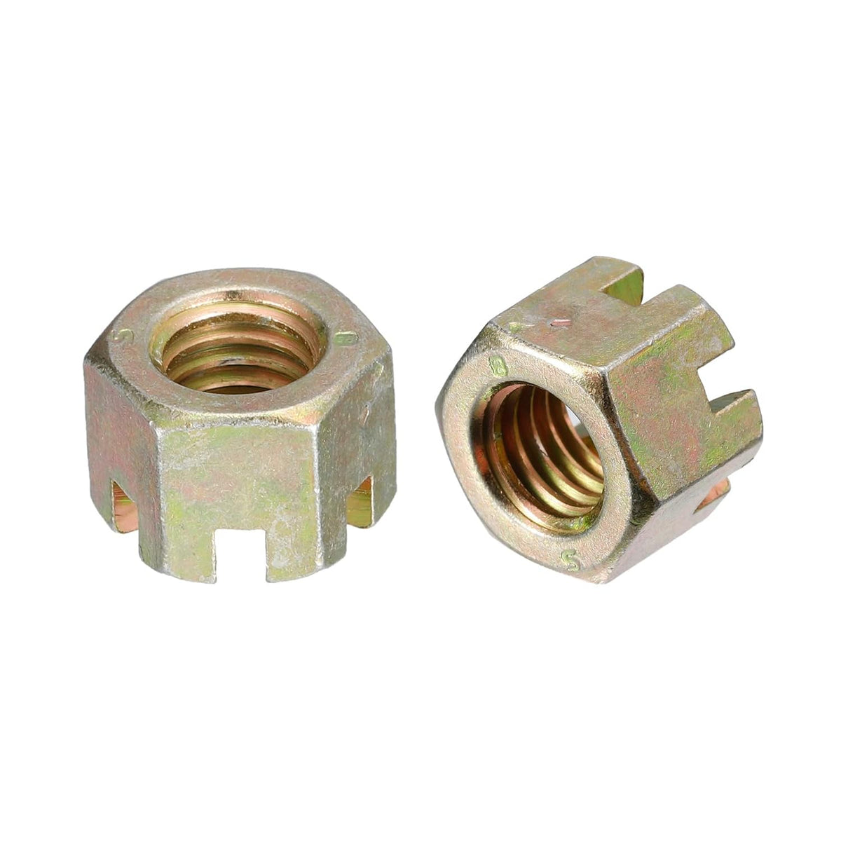 5Pcs M10x1.5mm Hexagon Slotted Nut, Grade 8 Carbon Steel Hex Castle Nuts, Color Zinc