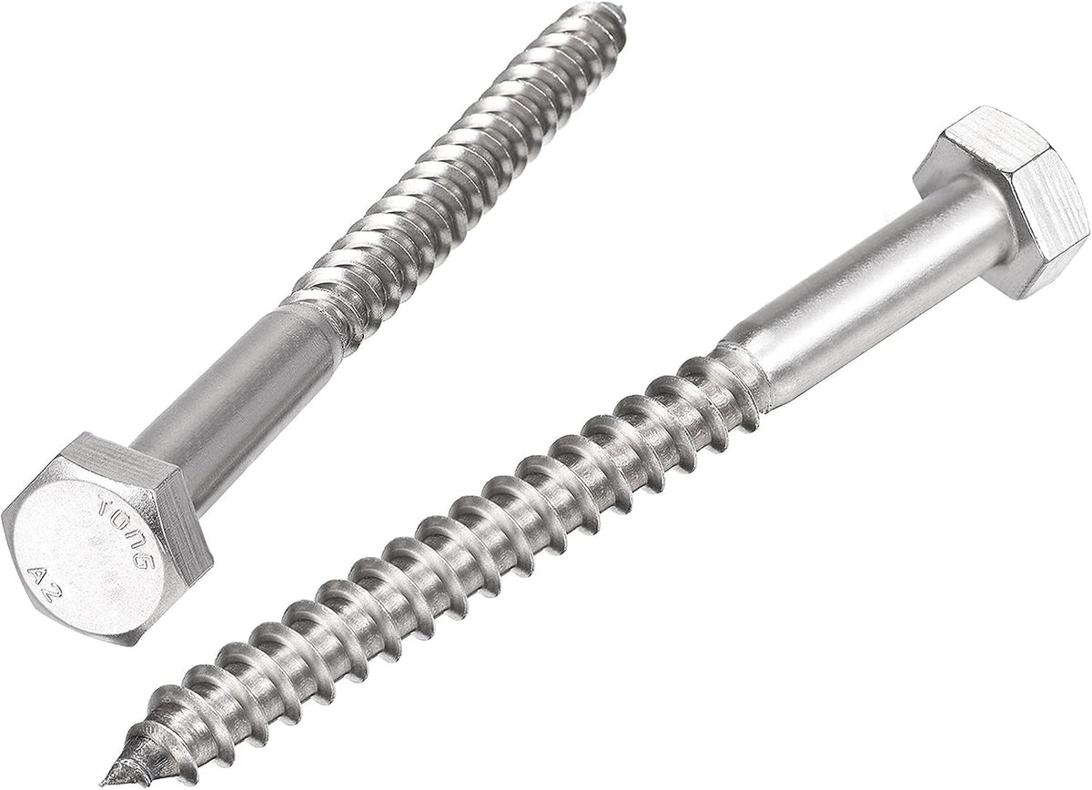 Hex Lag Screws, M10 x 120mm 304 Stainless Steel Half Thread Self-Tapping Bolts for Wood Screw 5Pcs