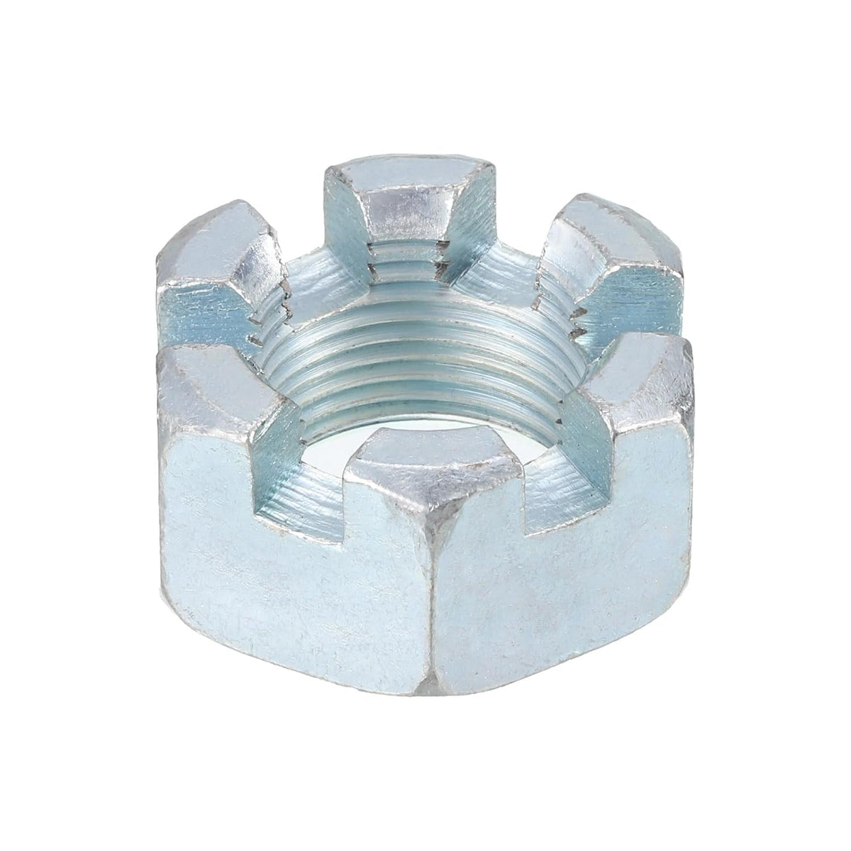 1"-14 Hexagon Slotted Nut, Grade 6.8 Zinc Plated Hex Castle Nuts, Silver