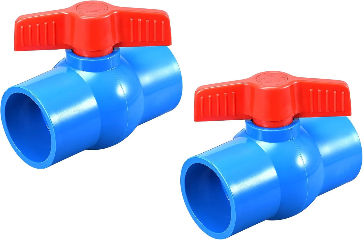 Ball Valve, 50mm ID PVC Socket End Shut off Valve for Aquarium Setup, Sump Pump, Pool, Garden Sprinkler Blue Red 2Pcs