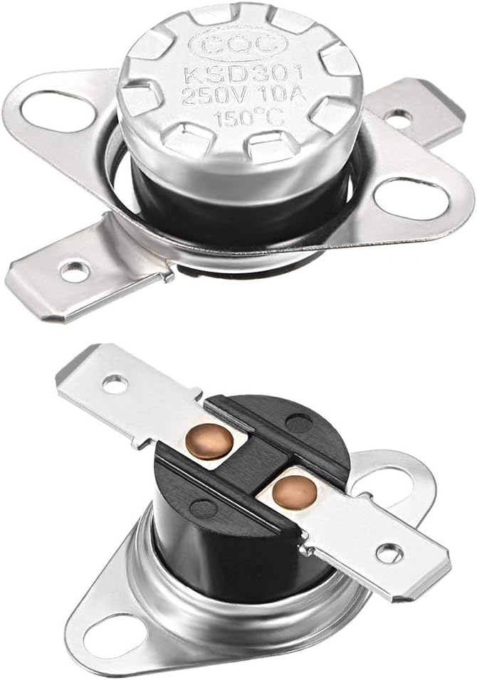 KSD301 Thermostat 150°C/302°F 10A Normally Closed N.C Adjust Snap Disc Temperature Switch for Microwave,Oven,Coffee Makers 2pcs,Bakelite Material