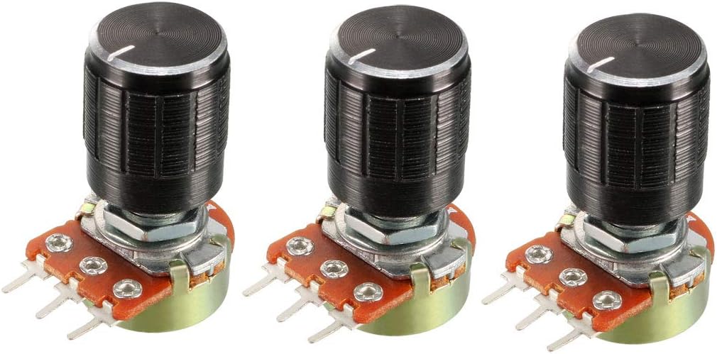 3Pcs 5K Ohm Variable Resistors SingleTurn Rotary Carbon Film Taper Potentiometer with Knobs