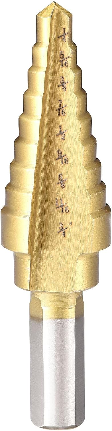 Step Drill Bit HSS4241 1/4" to 3/4" 9 Sizes Straight Flutes Triangular Shank for Metal Wood Plastic
