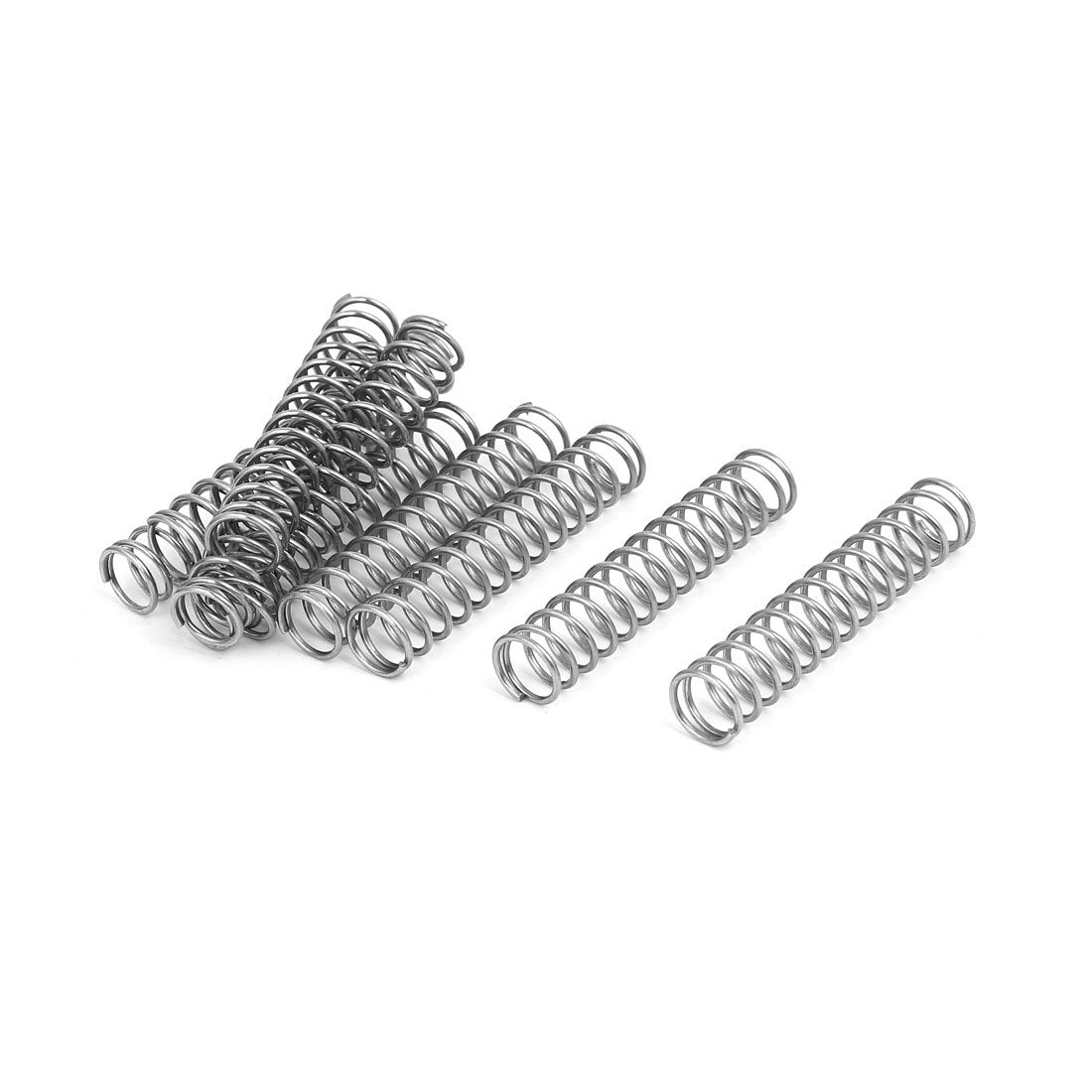 Compression Spring,304 Stainless Steel,10mm OD,1mm Wire Size,50mm Free Length,Silver Tone,10Pcs