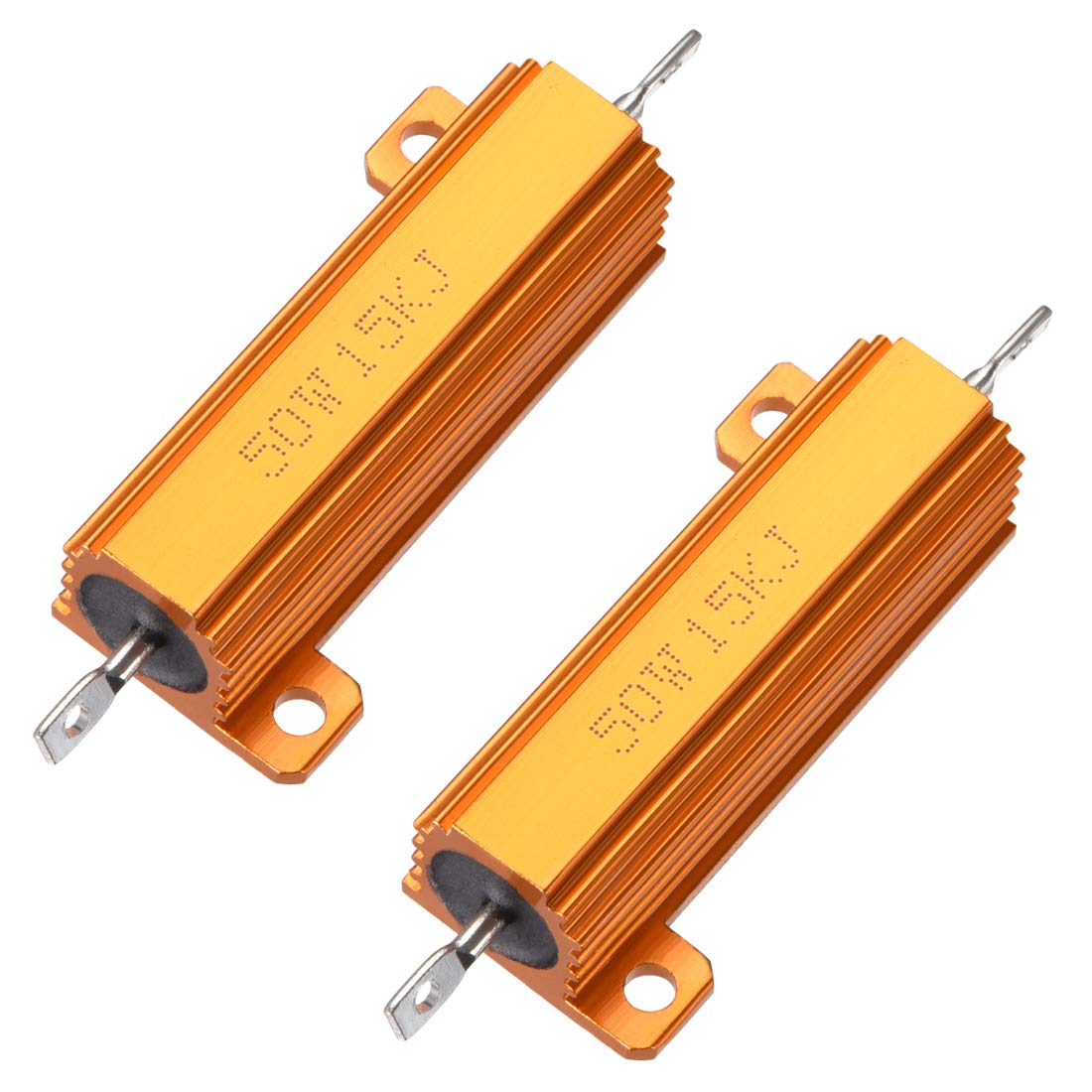 50W 15k Ohm 5% Aluminum Housing Resistor Screw Chassis Mounted Aluminum Case Wirewound Resistor Load Resistors Gold Tone 2pcs