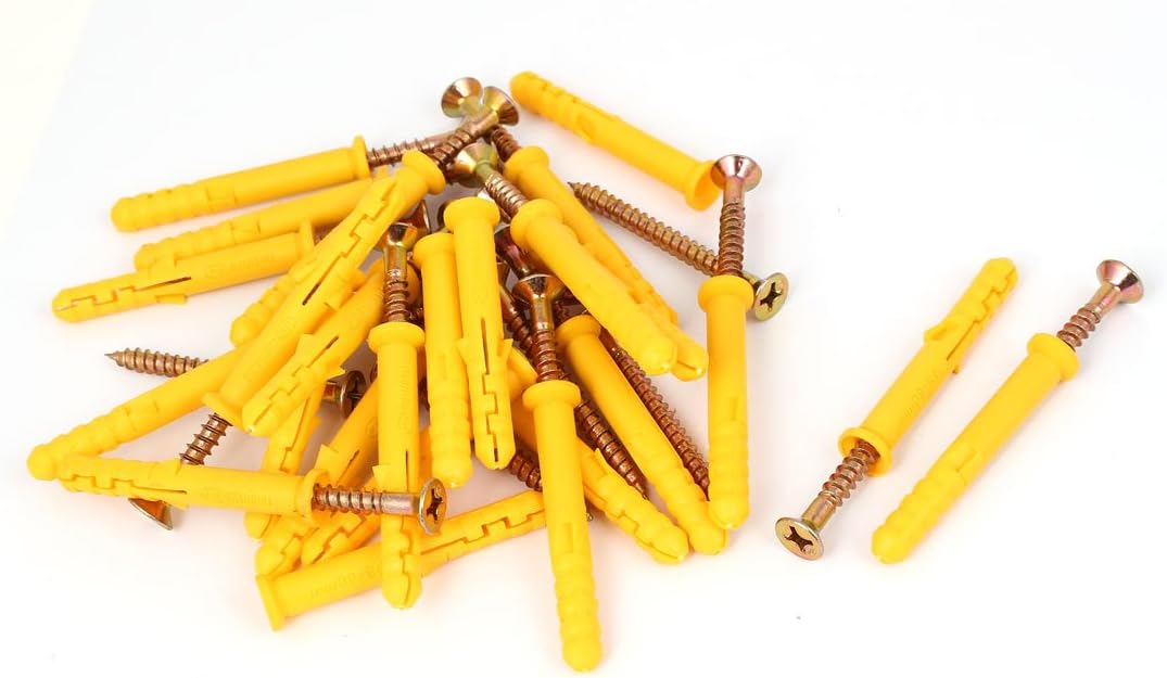 25pcs Plastic 8x60mm Wall Screw Anchor Plugs w Self-tapping Screws