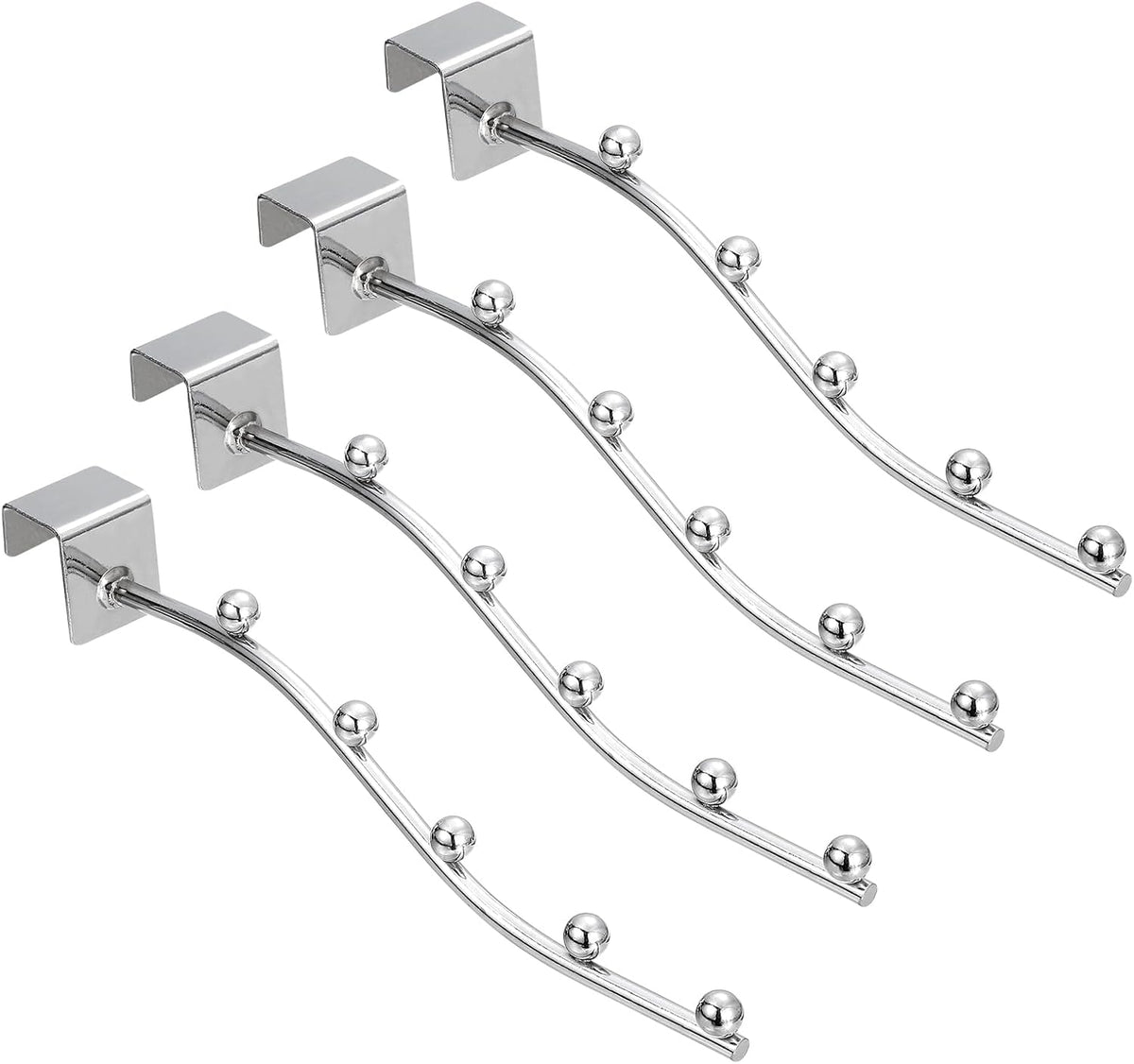 4Pcs 9.06" Wall Mount Waved Waterfall Hanger Rack 5 Beads, Metal Garment Hook Clothes Display Hooks Wall Hangers Organizer for Homes, Supermarket, Clothing Stores (Silver)