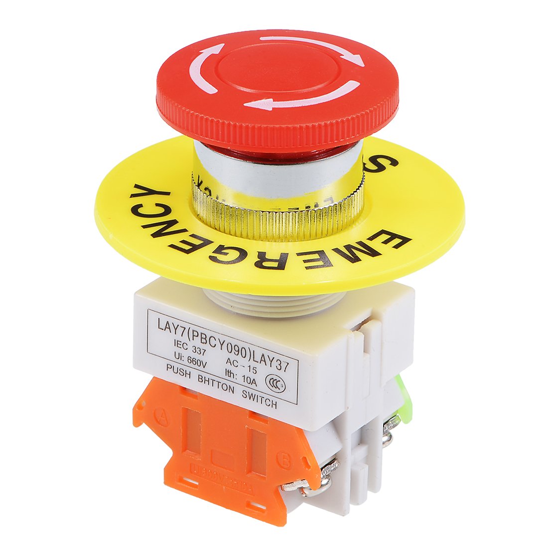 22mm Mounting Hole Latching Emergency Stop Push Button Switch Red with 60mm Emergency Stop Sign 1NO 1NC