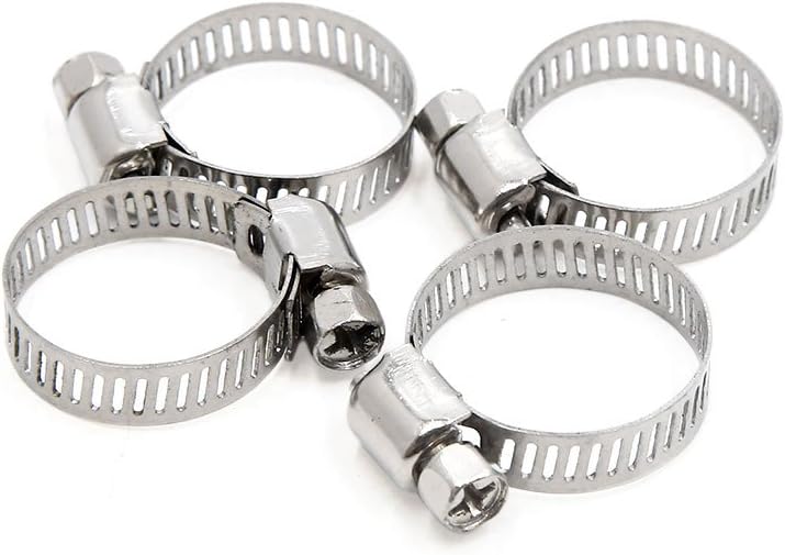 4pcs Silver Tone Stainless Steel Adjustable Gear Hose Clamp 16-25mm for Car