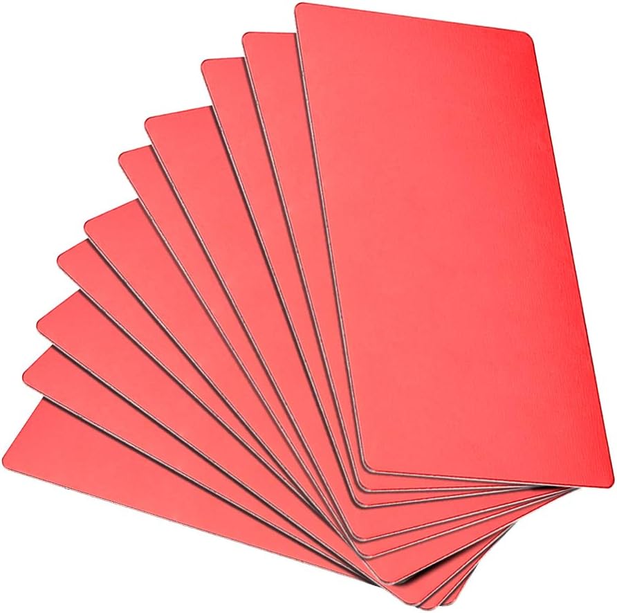 Blank Metal Business Card 80x40x0.6mm Anodized Aluminum Plate for DIY Laser Printing Red 10 Pcs