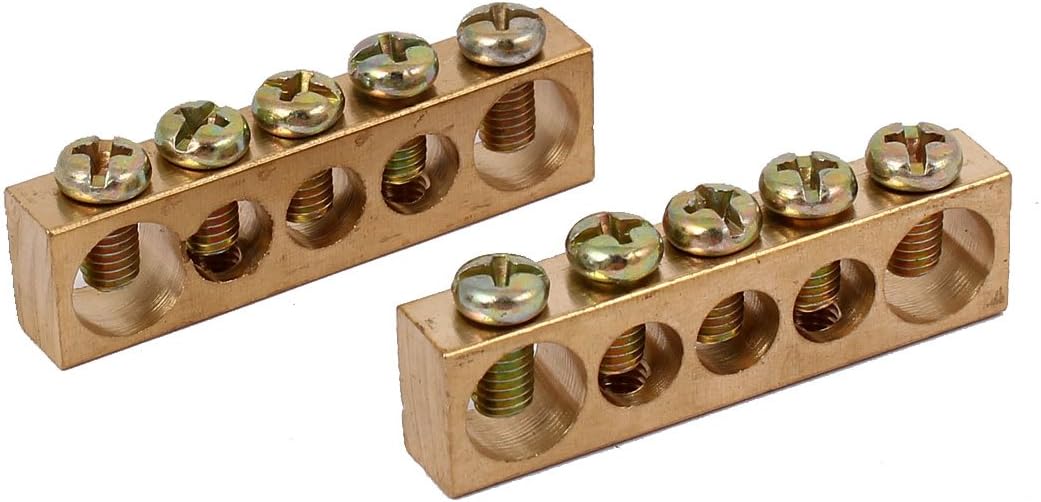 5 Positions Electric Wire Screw Terminal Ground Copper Neutral Bar 2pcs