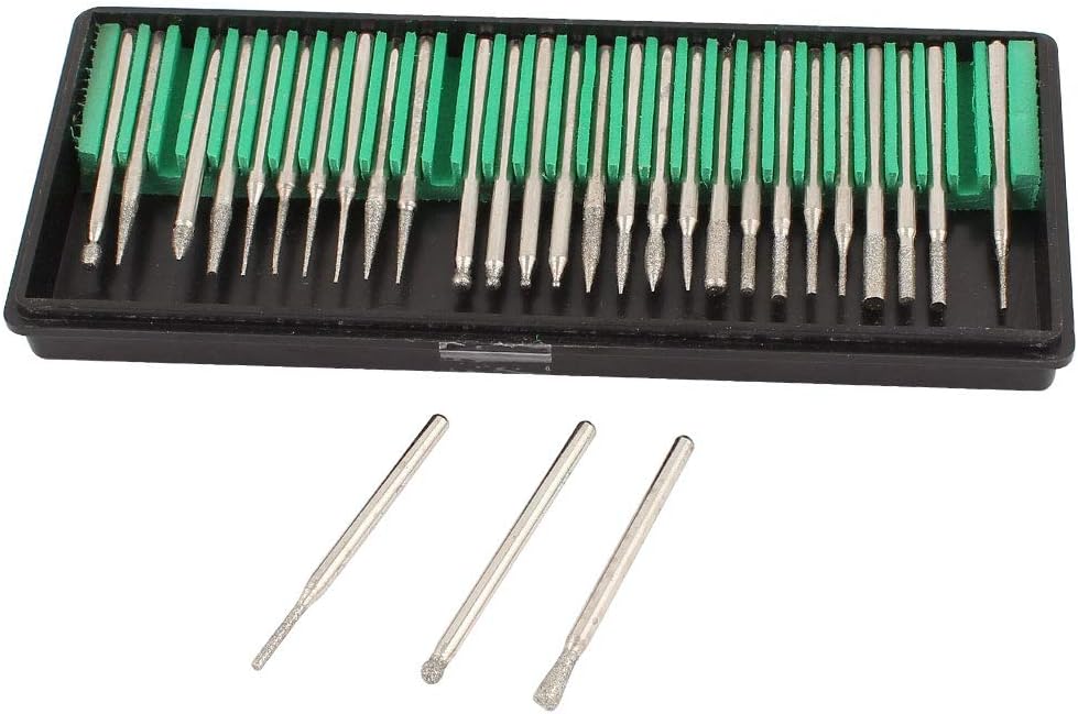 30 Pcs 3mm Diameter Shank Diamond Mounted Point Set Grinding Needle