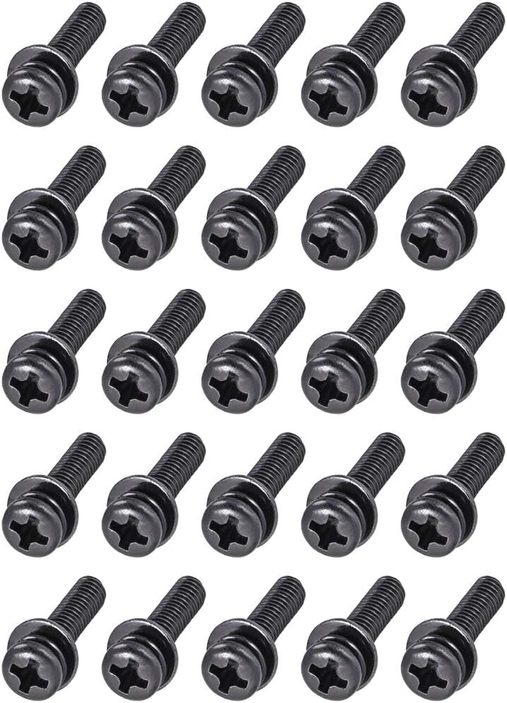 M4 x 35mm Carbon Steel Phillips Pan Head Machine Screws Bolts Combine with Spring Washer and Plain Washers 25pcs