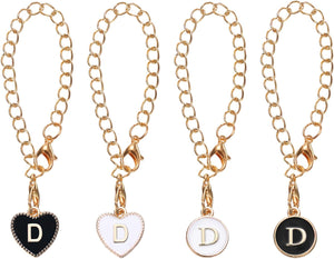 Letter Charm Accessories for Tumbler Cup, 2pcs Round Charm Chain and 2pcs Heart Shaped Name ID Charm for Water Bottle, Black/White(Letter D)