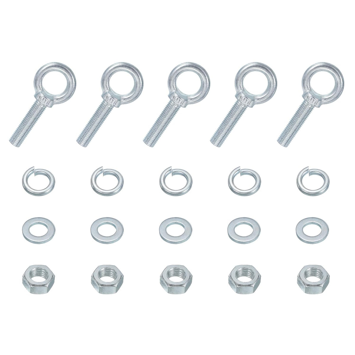 5 Pack M16 Galvanized Carbon Steel Eye Bolts, 5/8" x 2.36" Lifting Ring Eye Bolt with Nuts and Washers Heavy Duty Screw Eye Bolts Kit for Tie Down Straps Indoors Outdoors, Silver