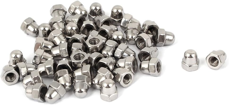 Hex Cap Nuts - 50Pcs M4 Dome Nuts 201 Stainless Steel Hexagon Decorative Cap Nut for Screws Bolts Silver Tone