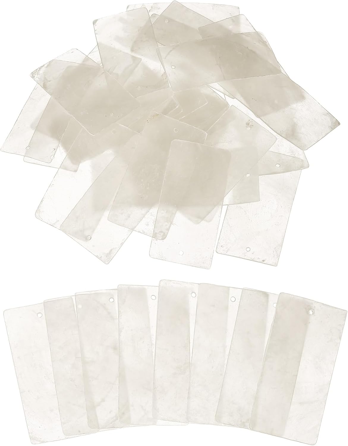 20 Pcs Capiz Shells, 30 mm x 60 mm Natural White Square Mica Sheets Single Hole for DIY Craft Making Wind Chimes Home Decoration Wedding Decorations